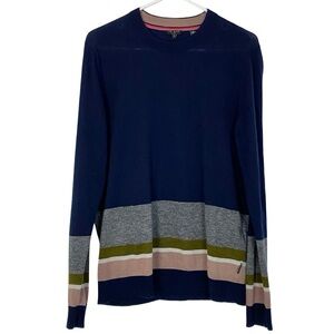 Ted Baker Sweater Mens Size Large 4 Navy Blue Stripe Long Sleeve Light Weight